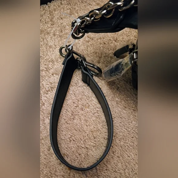 NWT Steve Madden BBRONX Satchel - Black Moto Studded Bag with Chain - Picture 9 of 15